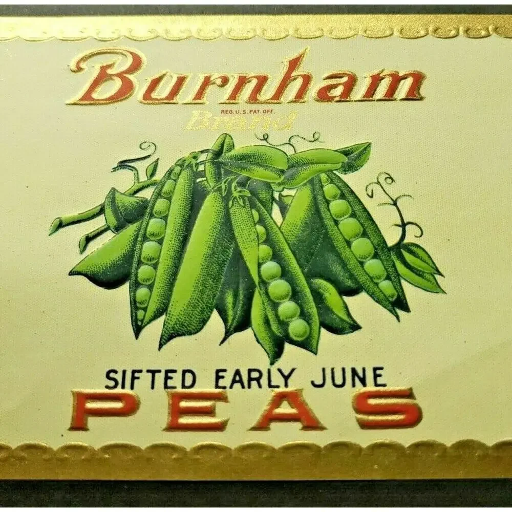 Vintage Burnham Brand June Peas Edgett Burnham Co New‎ York 1940s Can Label Z2